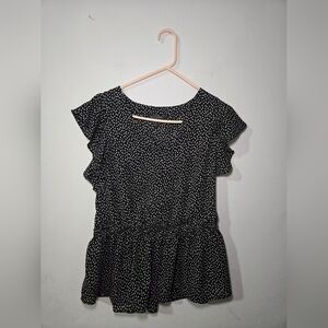 Banana Republic Women's Sleeveless Smocked Peplum Black Polka Dot Medium